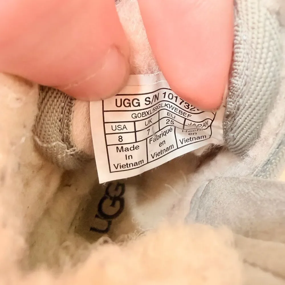 Grey UGG Boots Lace Up Ties + Side Zipper. Toddler size 8